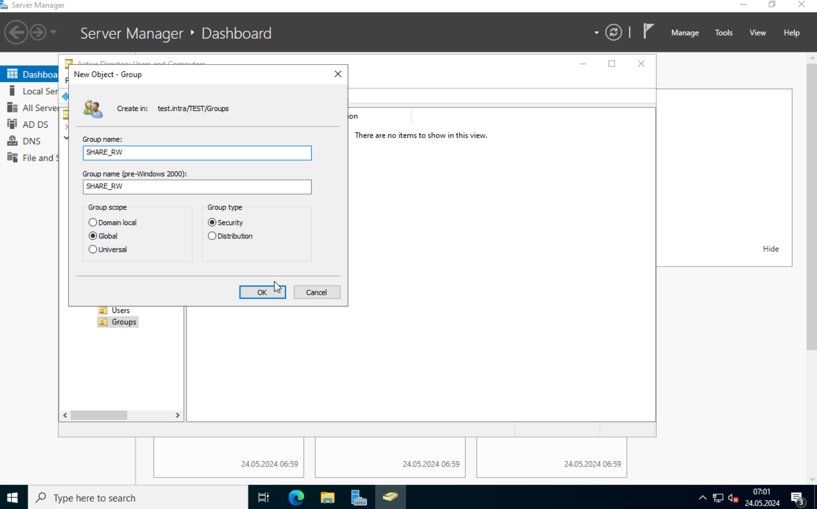 AD: Creating the SHARE_RW security group