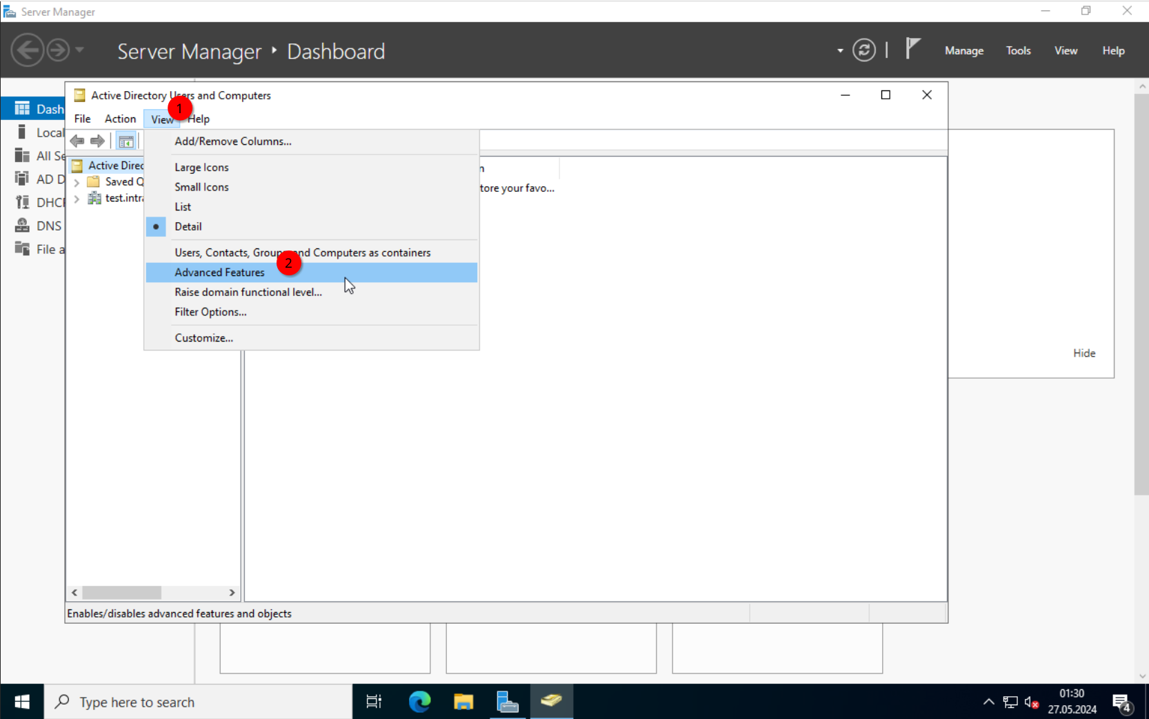 AD: Enabling Advanced Features from the View menu