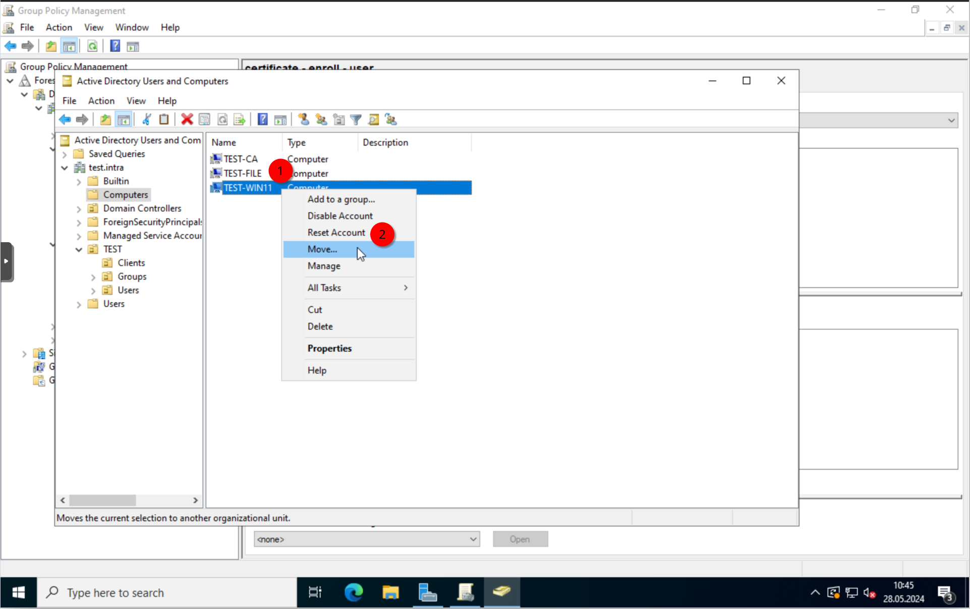 AD: Moving the computer object to the Clients OU