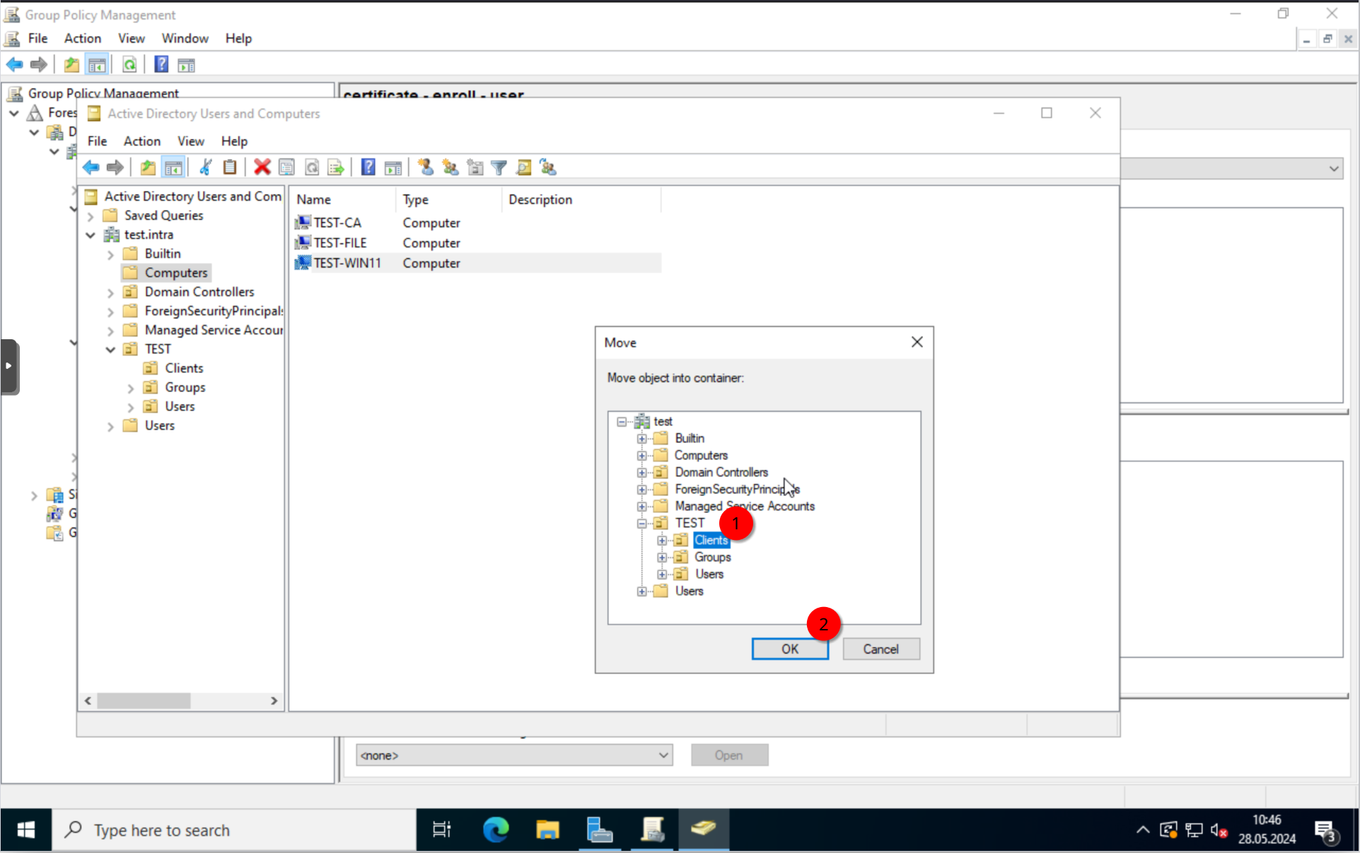 AD: Computer object moved to the Clients OU