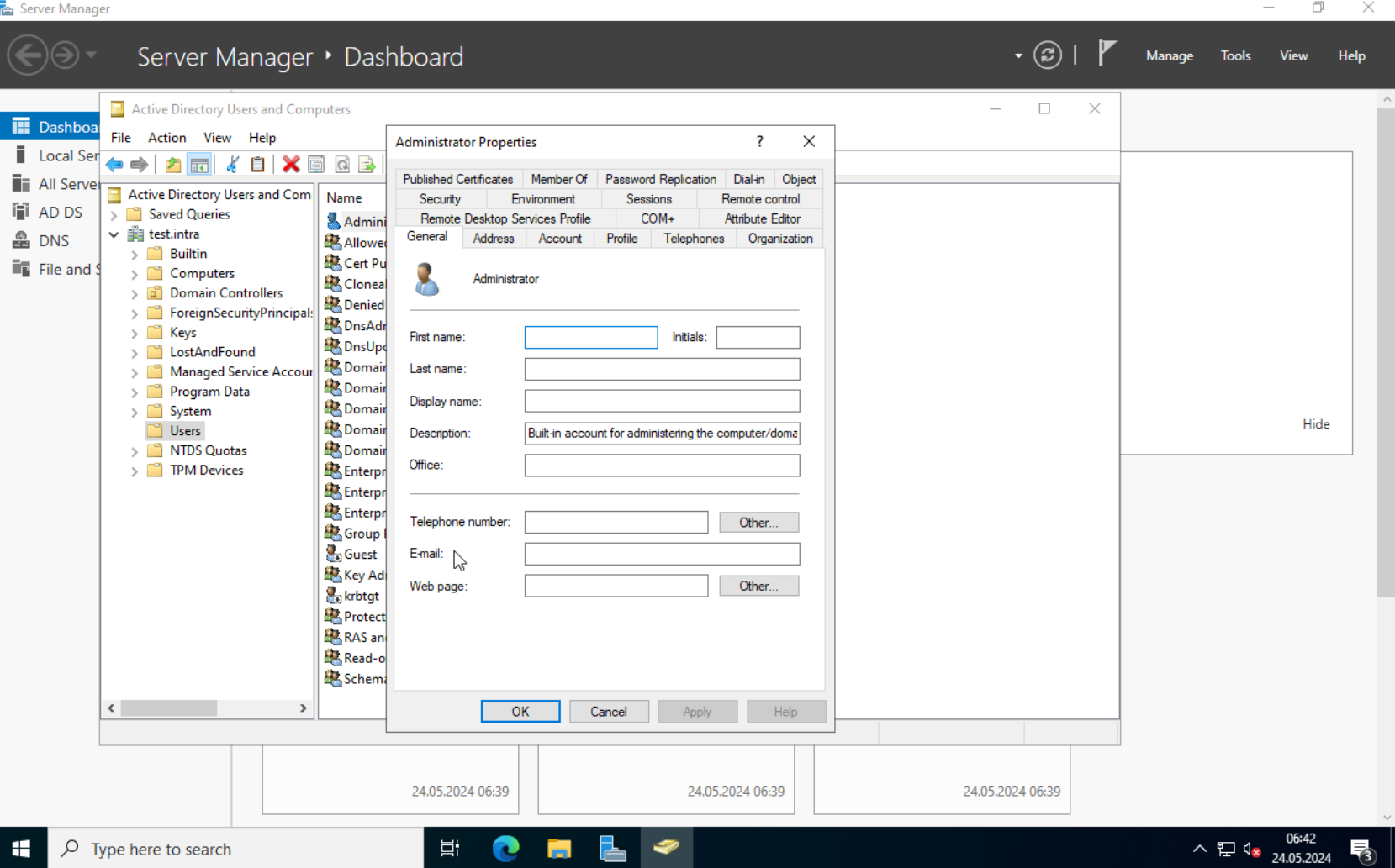 AD: Properties window without and with Advanced Features enabled