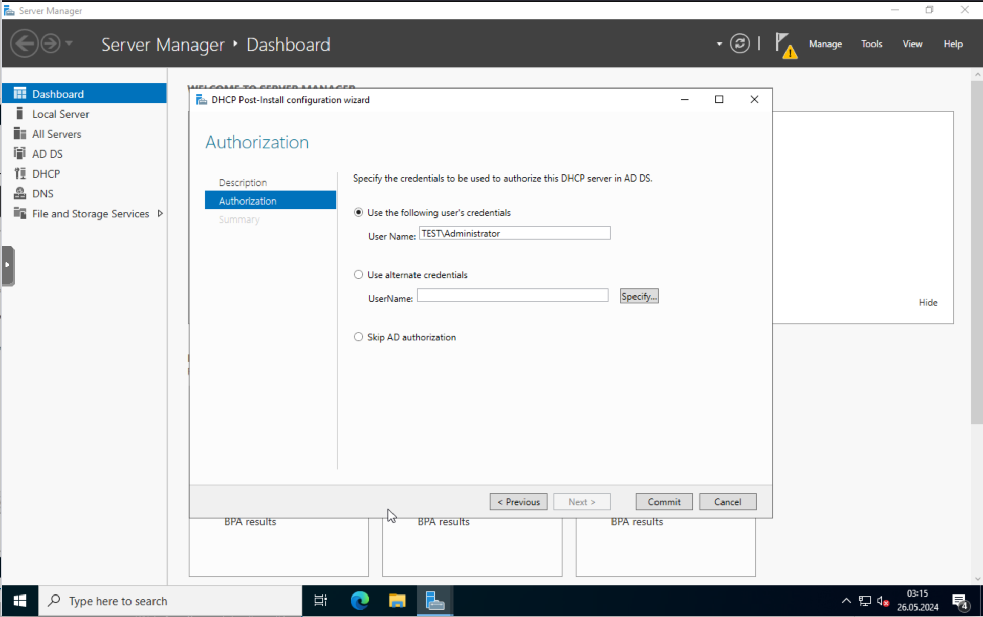 DHCP: Configuration commit step 1