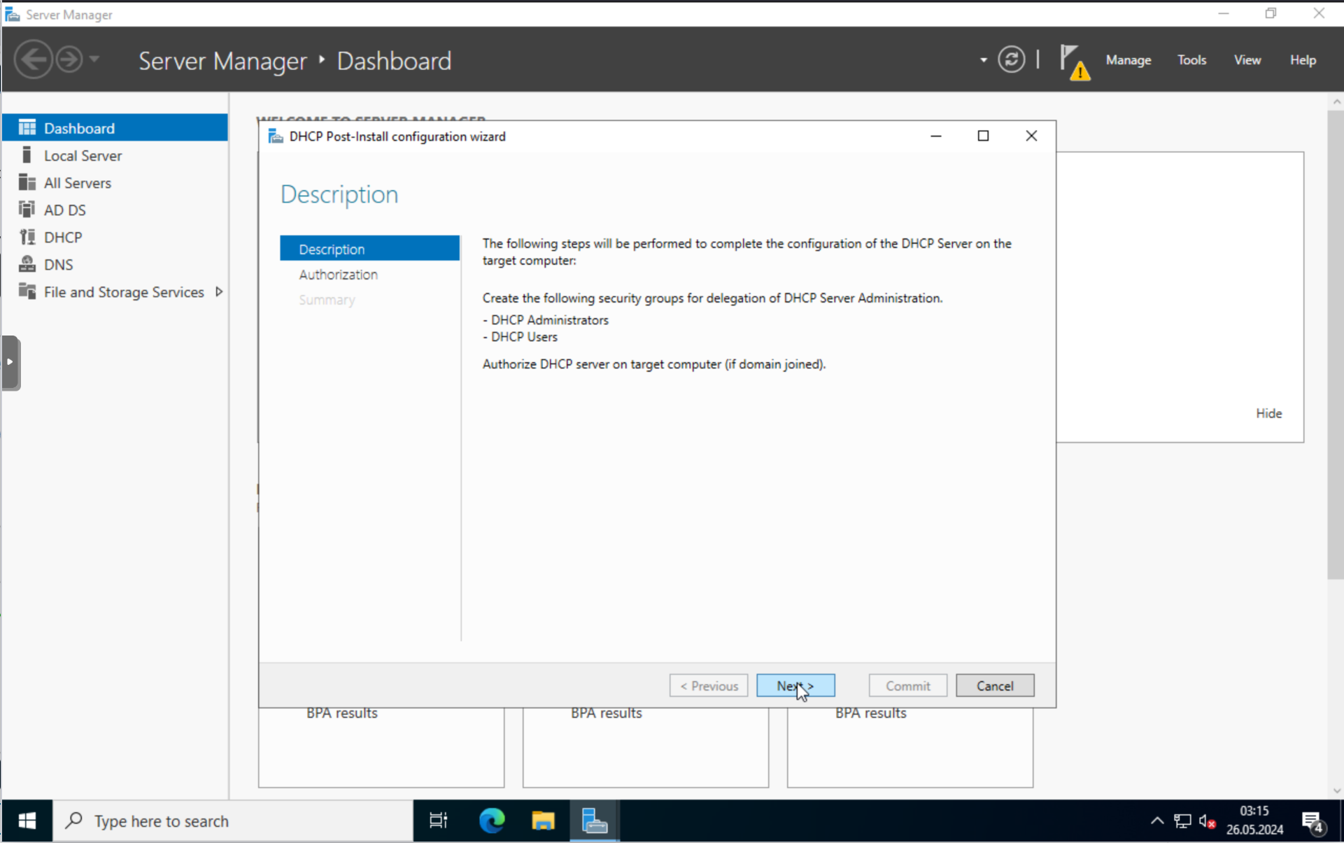 DHCP: Post-install configuration wizard