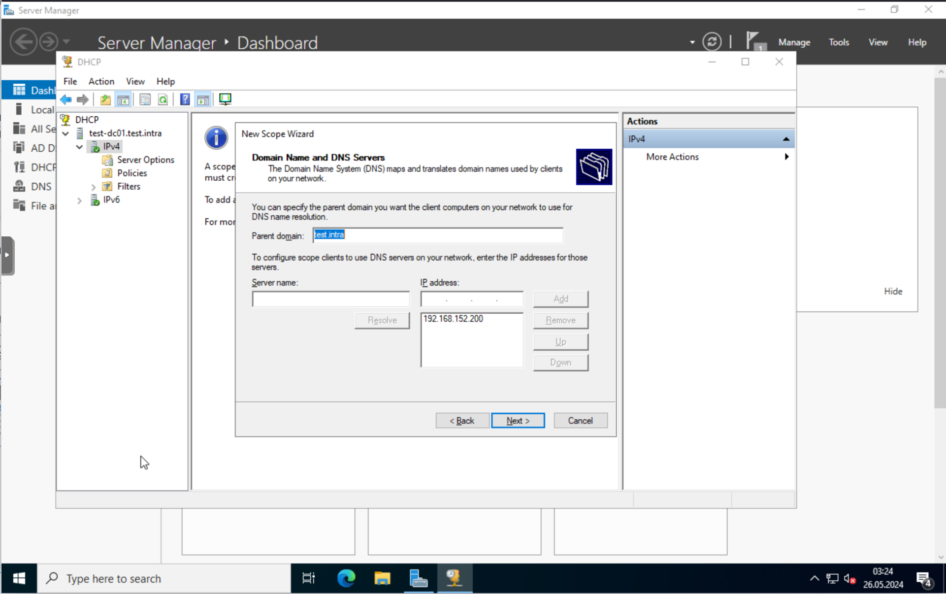 DHCP: Scope visible in console