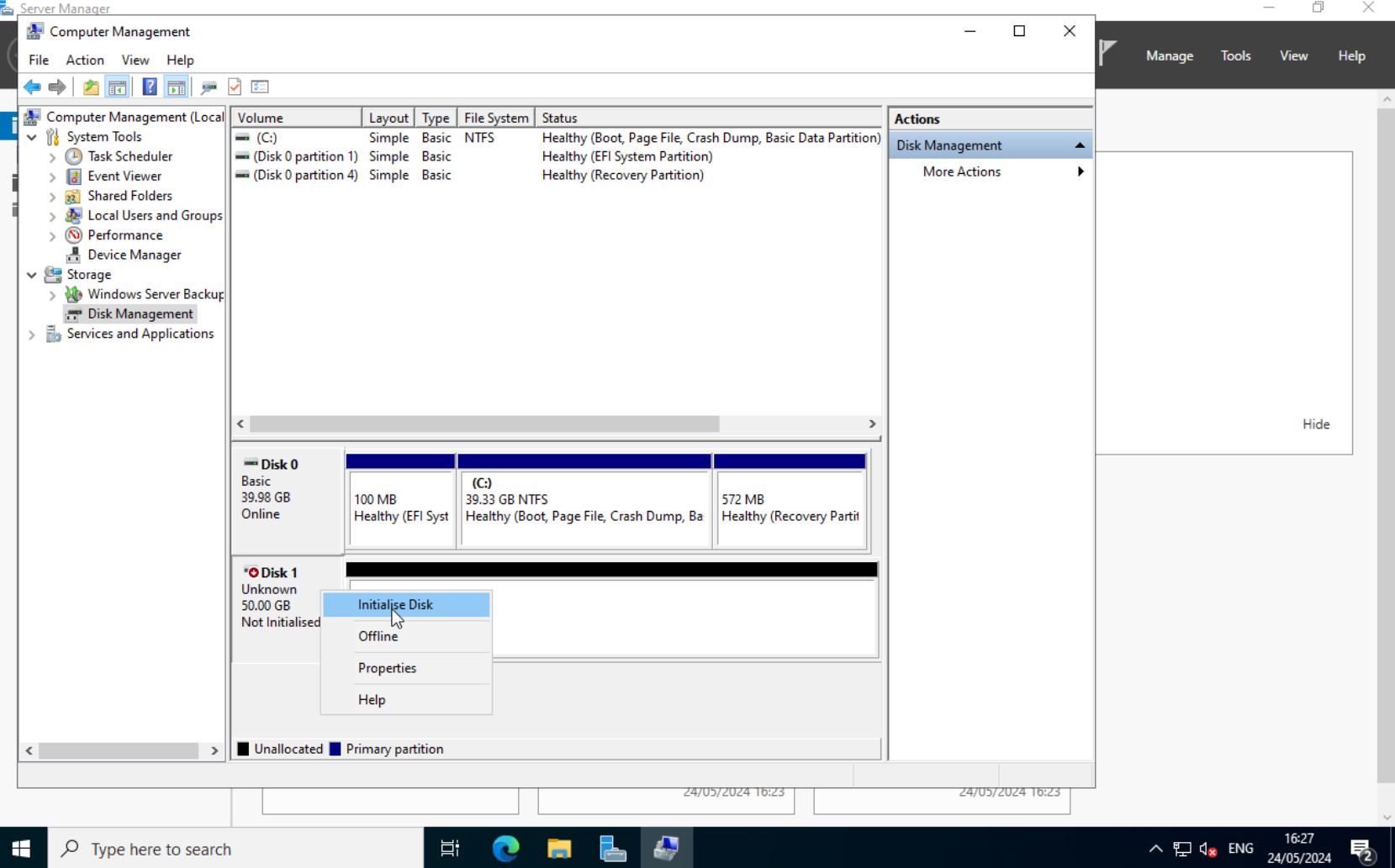 Disk Management: Initialize Disk dialog