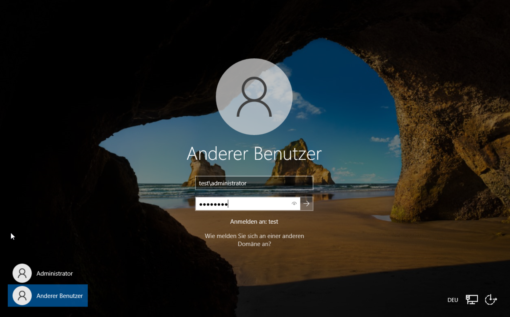 File Server: Logging in with domain administrator credentials