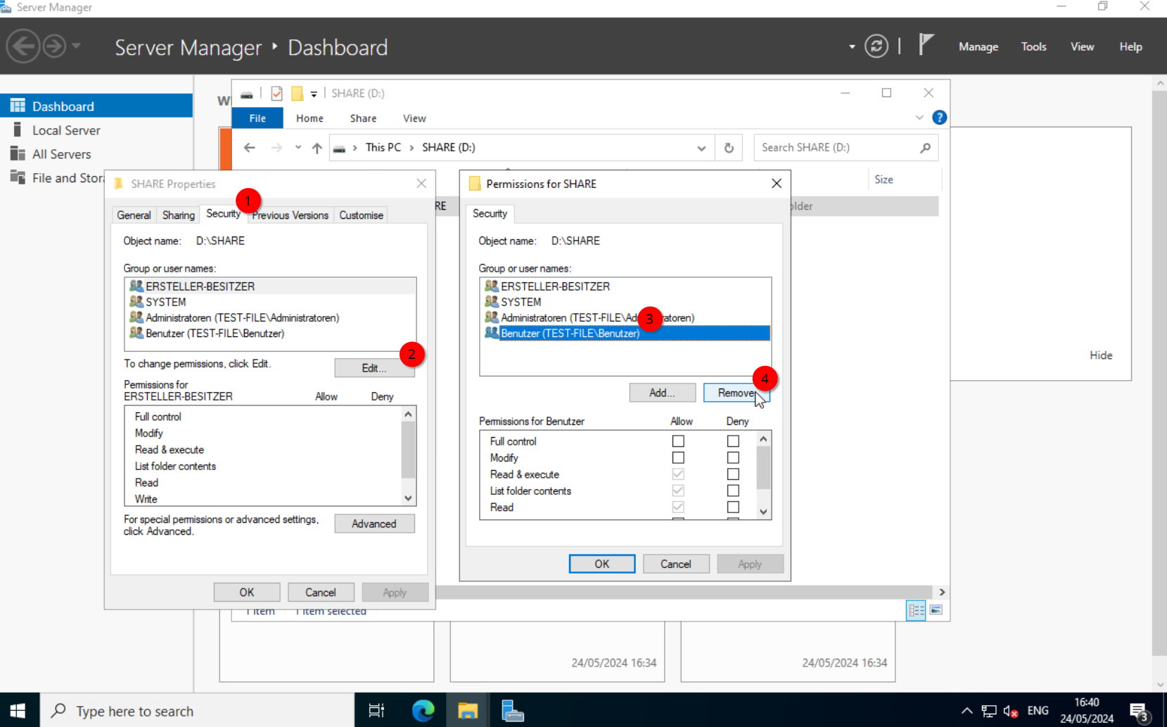Security: Adding the SHARE_RW group to folder permissions