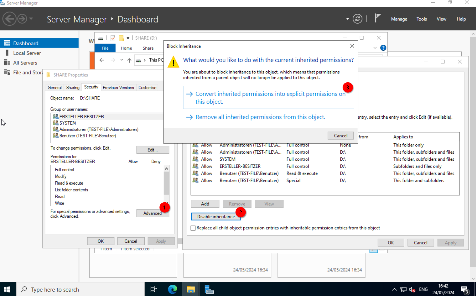 Security: Disabling inheritance on the SHARE folder