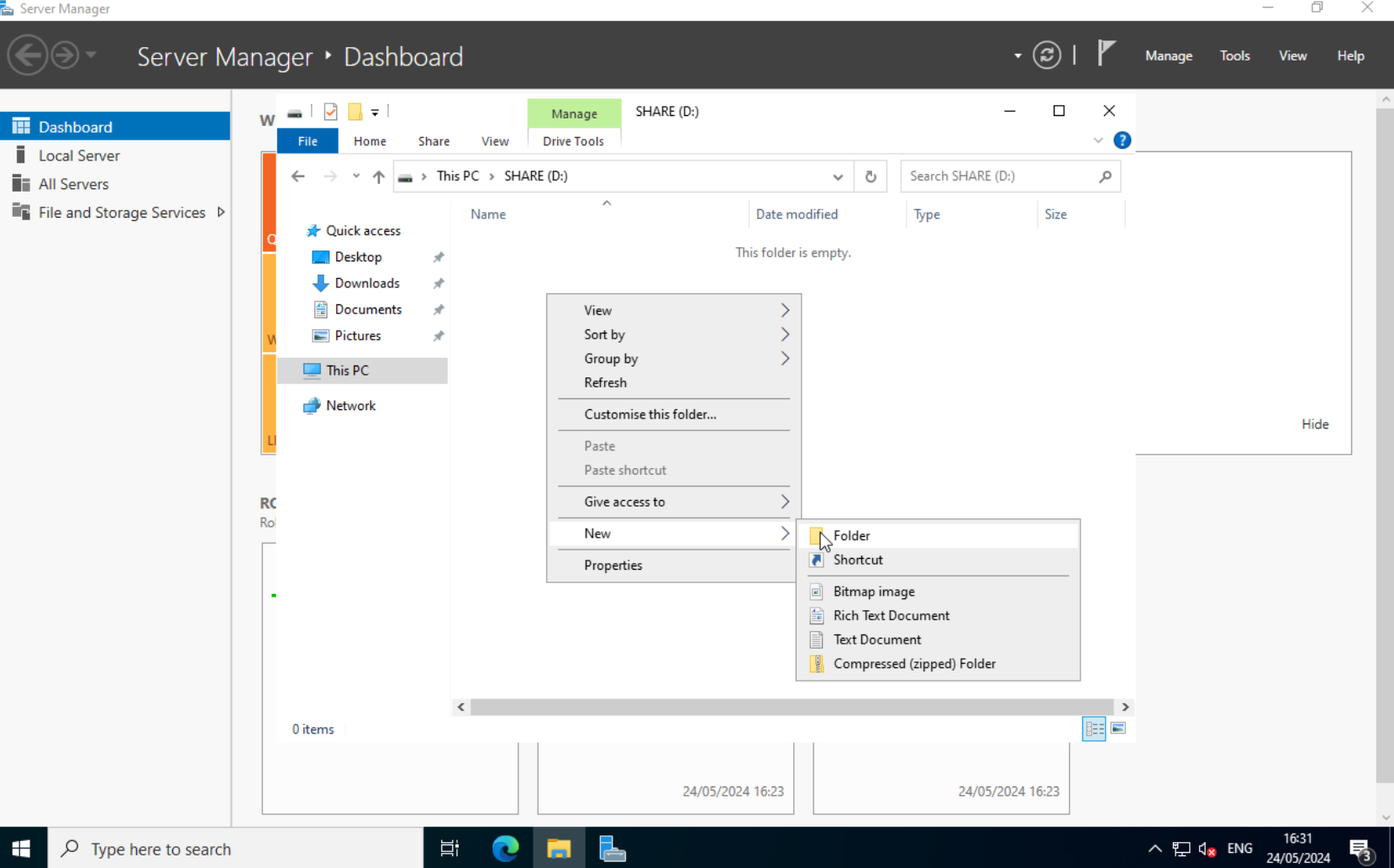 File Explorer: SHARE folder created on the new disk