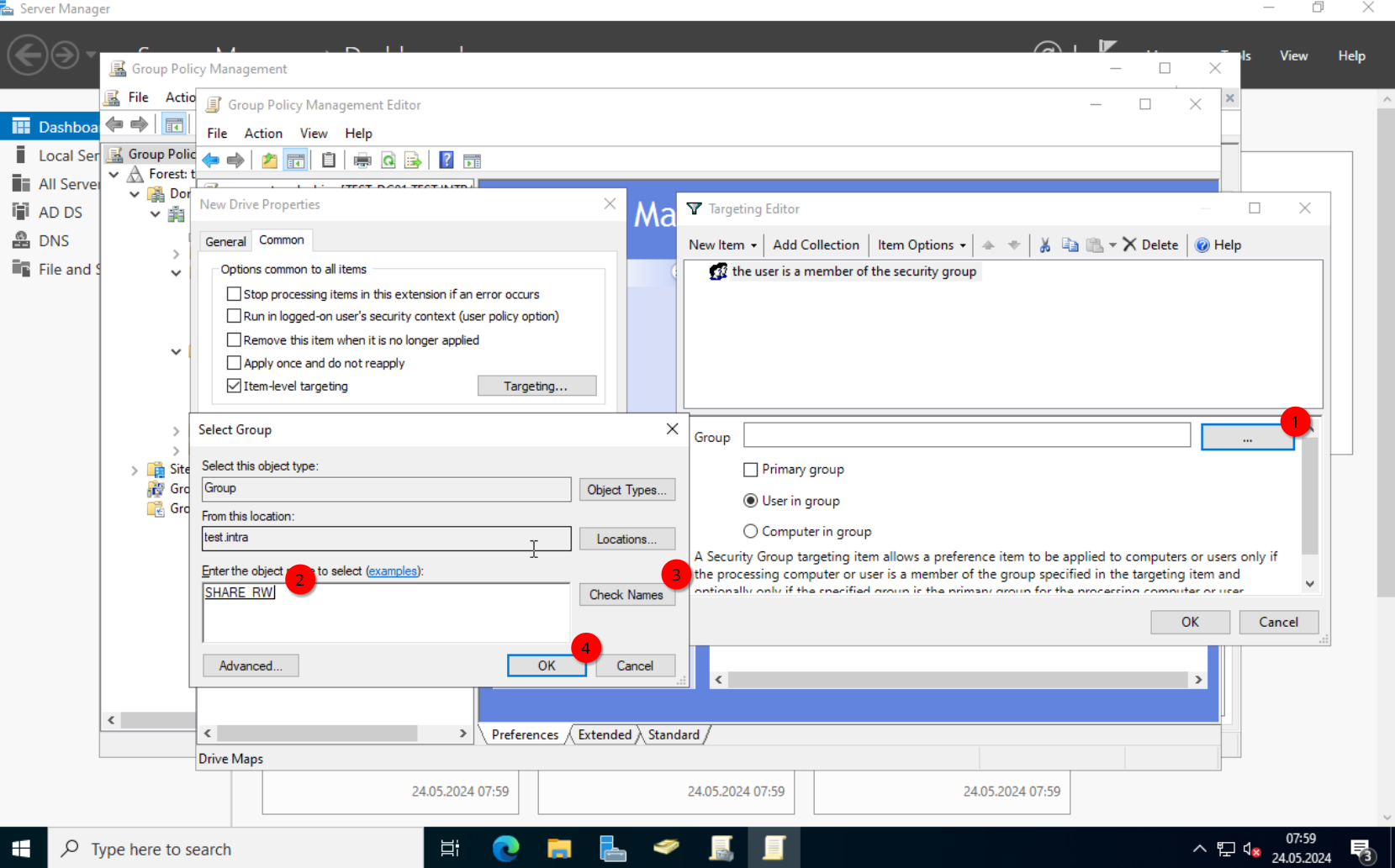 GPO: Browsing for the SHARE_RW security group