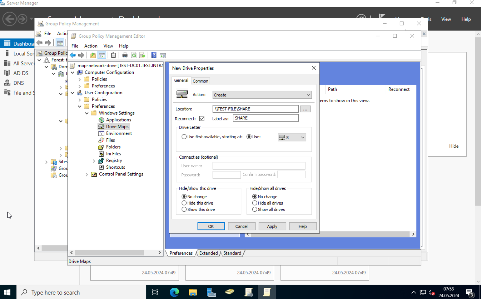 GPO: Drive map share path, label, and drive letter