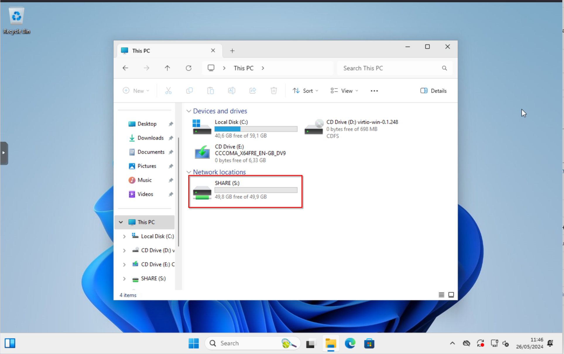Windows 11: Network share S: visible in File Explorer