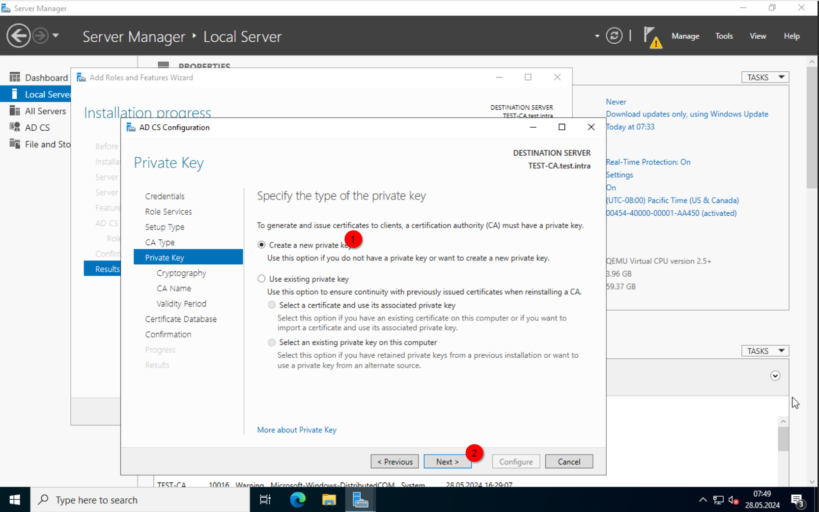 ADCS Config: Creating a new private key
