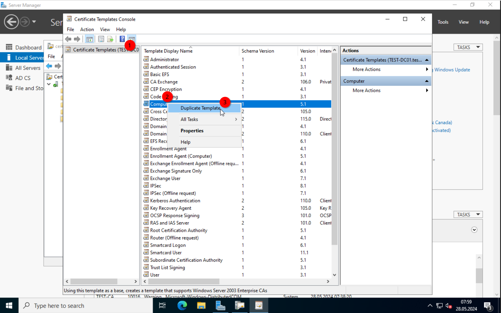 CA: Right-click Computer template to duplicate