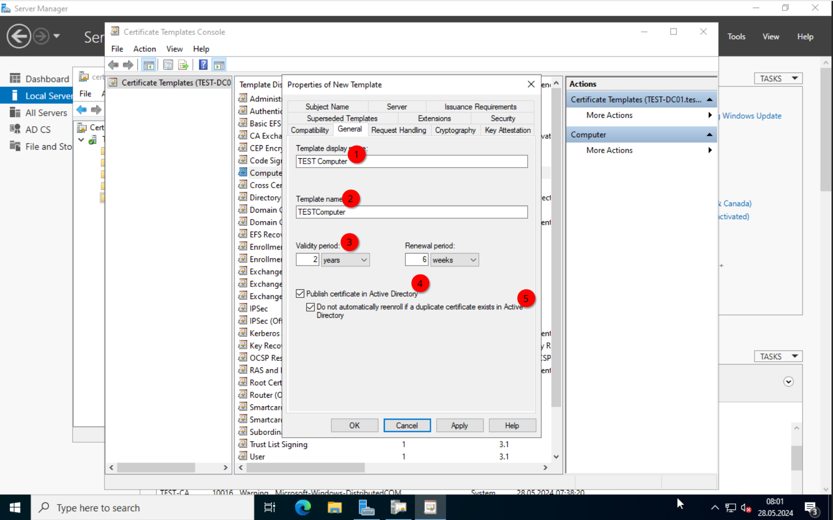 CA: Computer template security settings