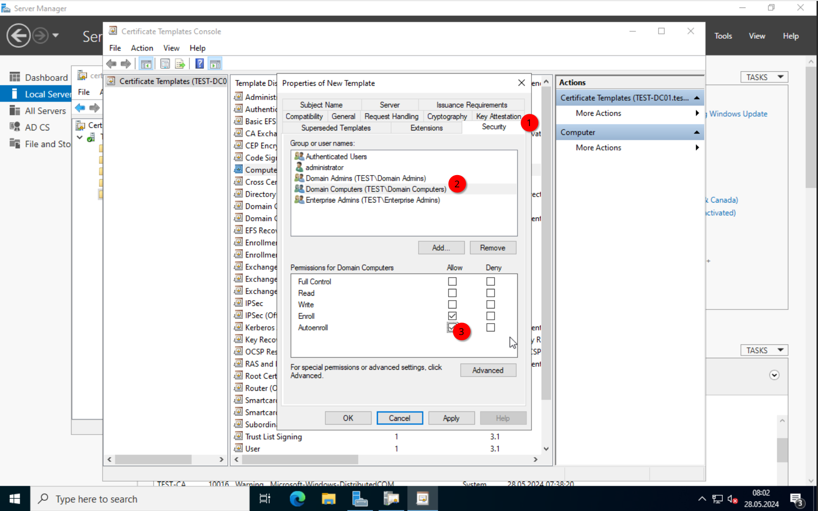 CA: Computer template request handling
