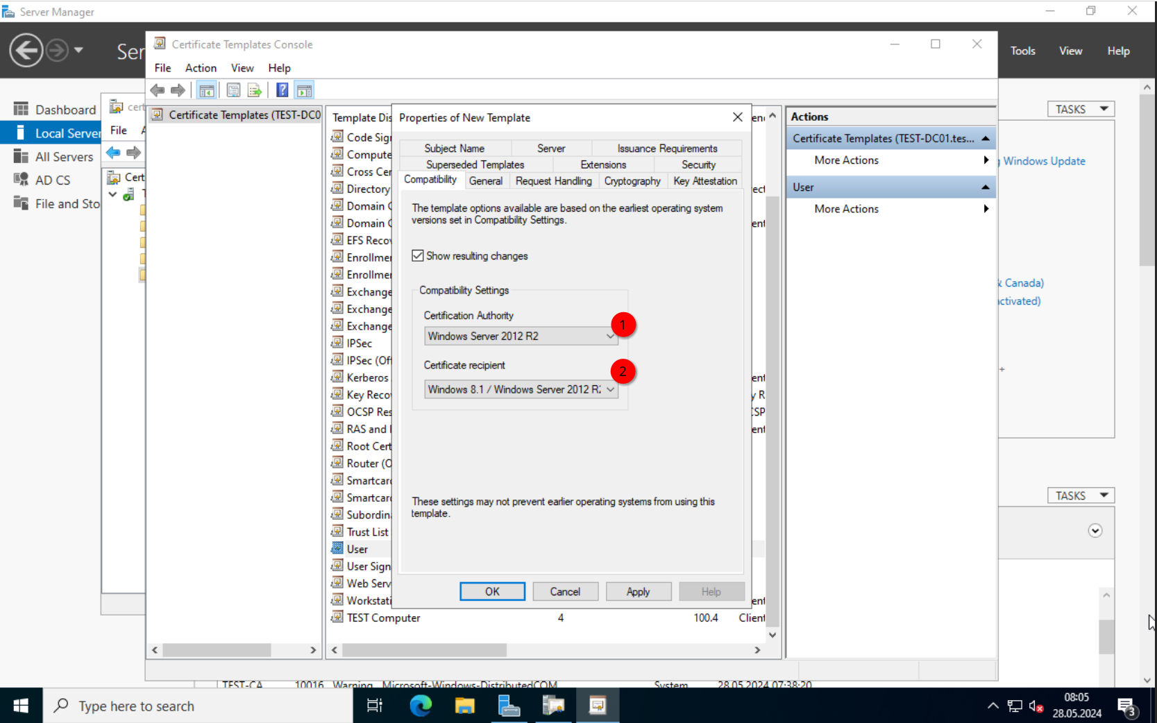 CA: User template general settings