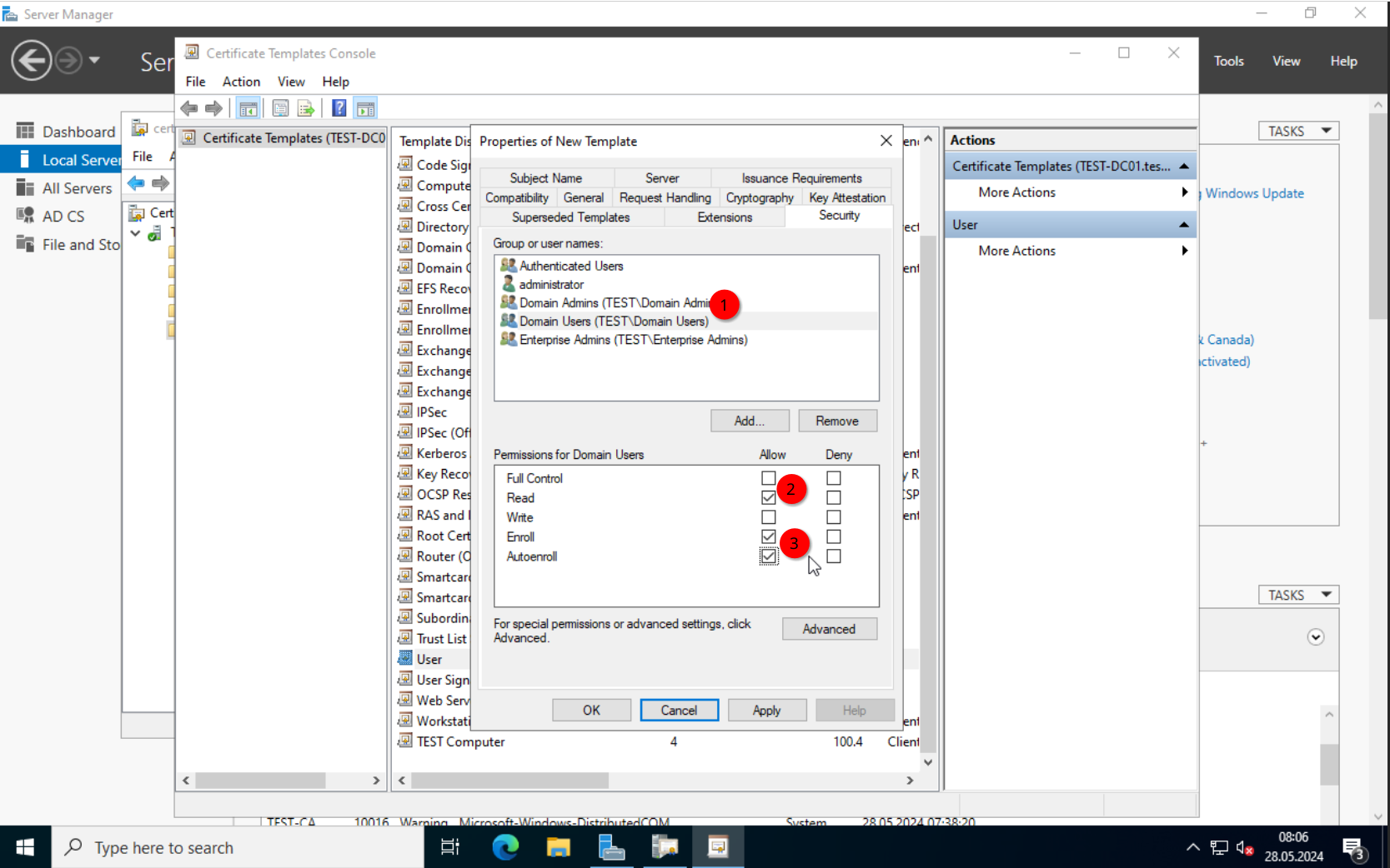 CA: User template request handling