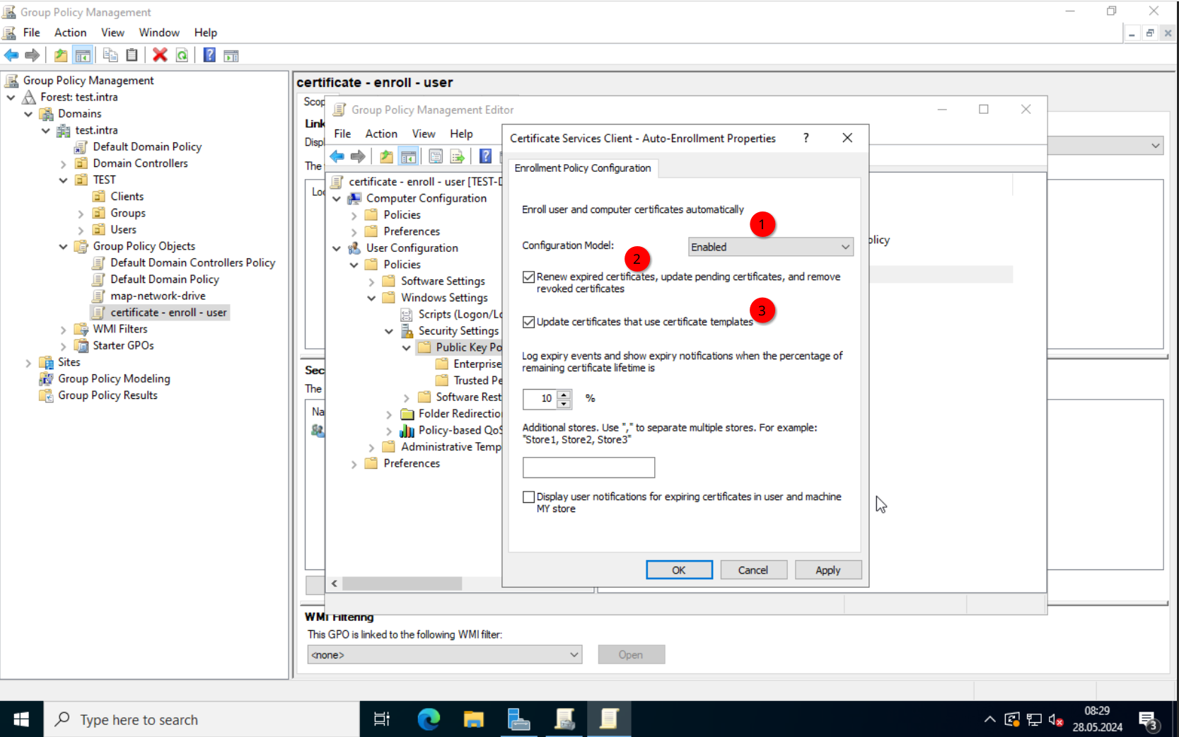 GPO: User auto-enrollment enabled