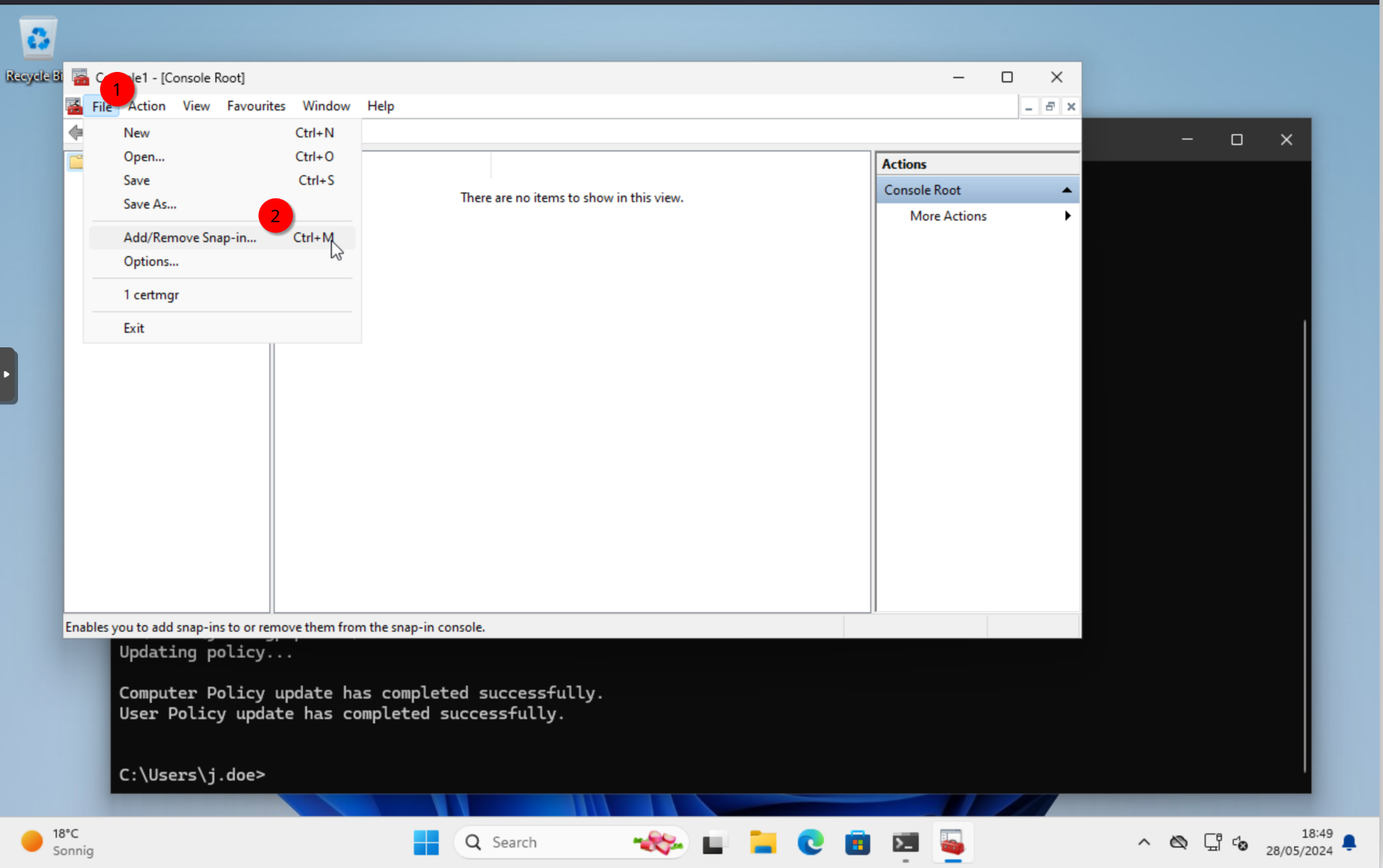 MMC: Add/Remove Snap-in dialog