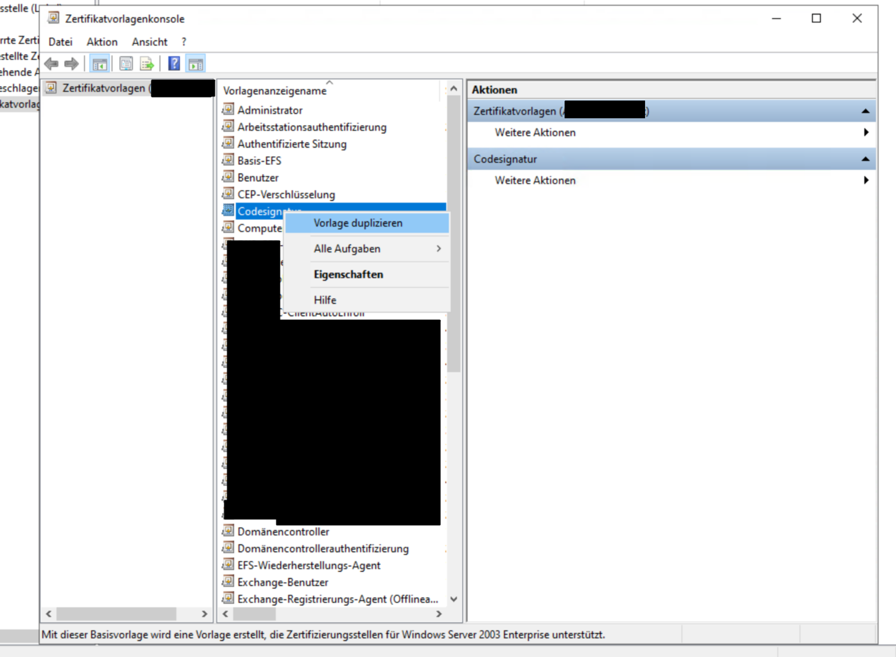 Certificate Templates Console: duplicating the Code Signing template