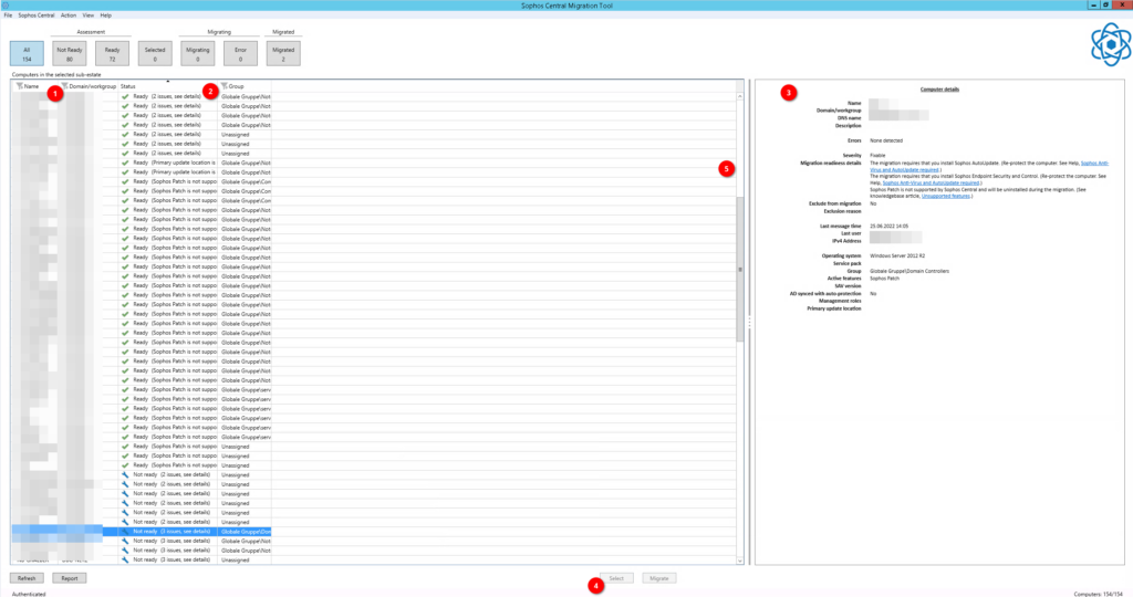 The primary window of the Migration tool.